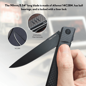 Real Steel Kikashi Flipper Knife 3.54" Alleima 14C28N Black PVD ‎Blade, Liner Lock, G10/Carbon Fiber laminate 8071CB 49.50 Real Steel Knives www.realsteelknives.com