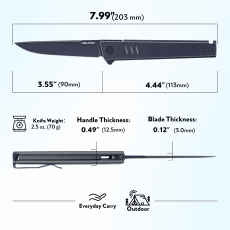 Real Steel Kikashi Flipper Knife 3.54" Alleima 14C28N Stonewash ‎Blade,Liner Lock,Black/Green G10 Handle 8071GB 49.50 Real Steel Knives www.realsteelknives.com