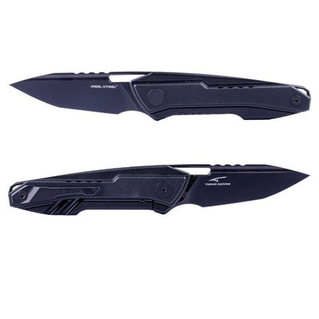 Real Steel Knives Bullet Frame Lock Front Flipper Knife 2.91" S35VN Modified Tanto Blade, Black Titanium Handles with Black G10 Inlays 5221B 129.00 Real Steel Knives www.realsteelknives.com