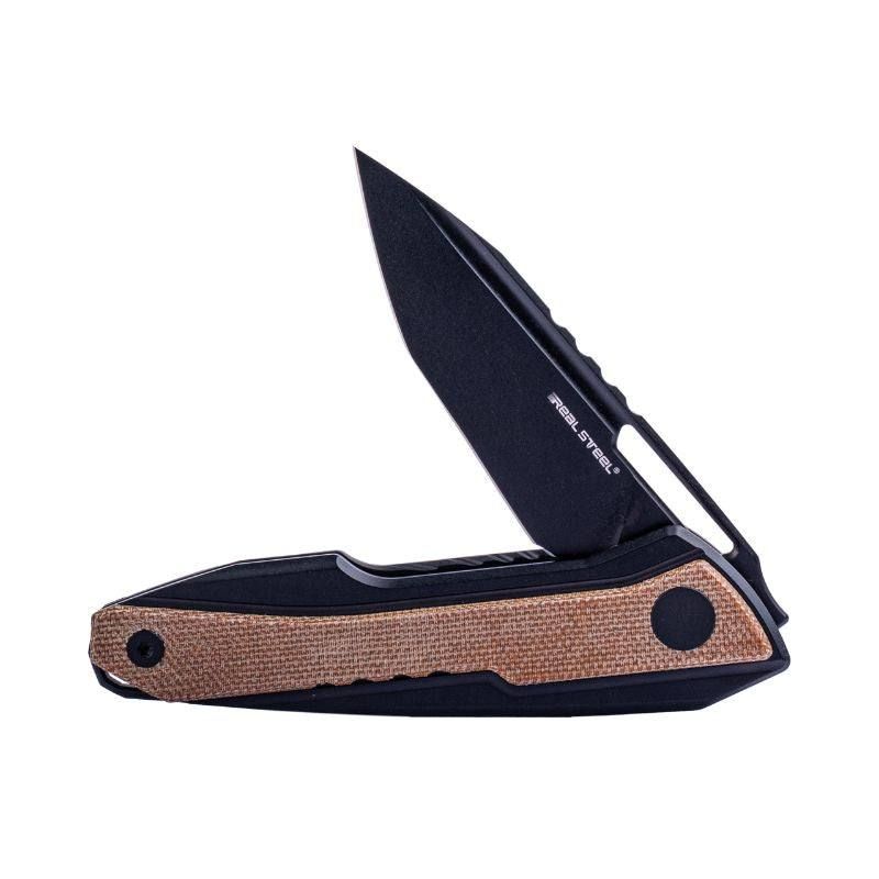 Real Steel Knives Bullet Frame Lock Front Flipper Knife 2.91" S35VN Modified Tanto Blade, Titanium Handles with Natural Micarta Inlays 5221NM 129.00 Real Steel Knives www.realsteelknives.com