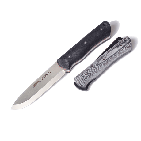 Real Steel Knives Bushcraft Fixed Blade Knife Set 4" D2 Scandi Drop Point, Black G10 Handles with Additional Black/White Scales, Kydex Sheath 3713 49.00 Real Steel Knives www.realsteelknives.com