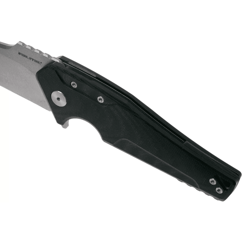 Real Steel Knives Echo Flipper Knife 4" Bohler K110 (D2) Stonewash Modified Tanto, Black G10 Handles 9841 45.00 Real Steel Knives www.realsteelknives.com
