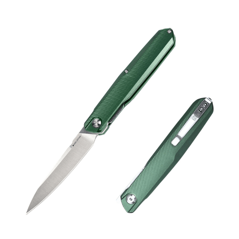 Real Steel Knives G5 Metamorph Mk II Front Flipper Knife 3.54" Alleima 14C28N Plain Blade, Racing Green Aluminum Handle 7839 55.00 Real Steel Knives www.realsteelknives.com