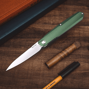 Real Steel Knives G5 Metamorph Mk II Front Flipper Knife 3.54" Alleima 14C28N Plain Blade, Racing Green Aluminum Handle 7839 55.00 Real Steel Knives www.realsteelknives.com