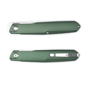 Real Steel Knives G5 Metamorph Mk II Front Flipper Knife 3.54" Alleima 14C28N Plain Blade, Racing Green Aluminum Handle 7839 55.00 Real Steel Knives www.realsteelknives.com