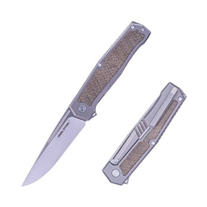 Real Steel Knives Rokot Premium Frame Lock Flipper Knife (3.7" S35VN Satin Drop Point Blade) Titanium TC-4 Handle with Green Micarta Inlays 7645G 143.00 Real Steel Knives www.realsteelknives.com
