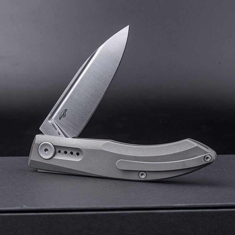 Real Steel Knives Stella Premium Slipjoint Folding Knife 2.95" CPM-S35VN Satin Spear Point, Dark Gray Stonewashed Titanium Handle 9052 139.00 Real Steel Knives www.realsteelknives.com