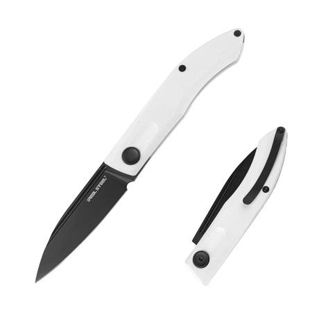Real Steel Knives Stella Slipjoint Folding Knife 2.95" VG10 Black Spear Point, White G10 Handle 7051BW 69.00 Real Steel Knives www.realsteelknives.com