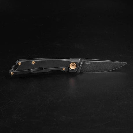 Real Steel Luna Boost Blackout Frame lock Folding Knife-2.76" Black Bohler N690 Blade, Black Titanium Handle 7072 109.00 Real Steel Knives www.realsteelknives.com