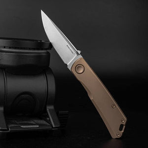 Real Steel Luna Eco Frame Lock Folding Knife-2.76" Bohler K110 Bead Blasted Drop Point Blade, Bronze Stainless Handle 7084 44.00 Real Steel Knives www.realsteelknives.com