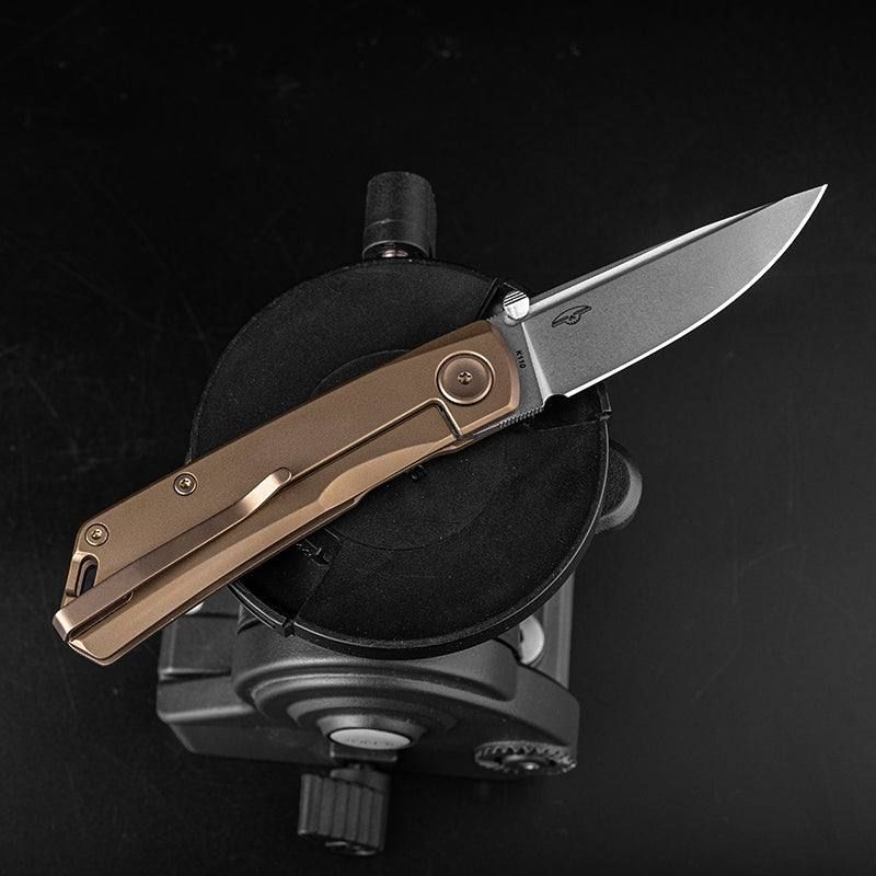 Real Steel Luna Eco Frame Lock Folding Knife-2.76" Bohler K110 Bead Blasted Drop Point Blade, Bronze Stainless Handle 7084 44.00 Real Steel Knives www.realsteelknives.com