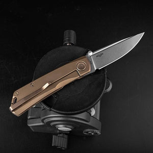 Real Steel Luna Eco Frame Lock Folding Knife-2.76" Bohler K110 Bead Blasted Drop Point Blade, Bronze Stainless Handle 7084 44.00 Real Steel Knives www.realsteelknives.com