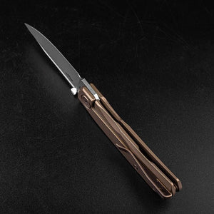 Real Steel Luna Eco Frame Lock Folding Knife-2.76" Bohler K110 Bead Blasted Drop Point Blade, Bronze Stainless Handle 7084 44.00 Real Steel Knives www.realsteelknives.com