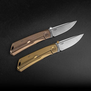 Real Steel Luna Eco Frame Lock Folding Knife-2.76" Bohler K110 Bead Blasted Drop Point Blade, Bronze Stainless Handle 7084 44.00 Real Steel Knives www.realsteelknives.com