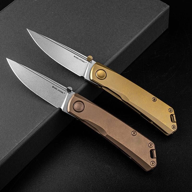 Real Steel Luna Eco Frame Lock Folding Knife-2.76" Bohler K110 Bead Blasted Drop Point Blade, Bronze Stainless Handle 7084 44.00 Real Steel Knives www.realsteelknives.com