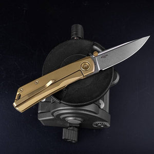 Real Steel Luna Eco Frame Lock Folding Knife-2.76" Bohler K110 Blade, Gold Stainless Steel Handle 7085 44.00 Real Steel Knives www.realsteelknives.com