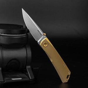 Real Steel Luna Eco Frame Lock Folding Knife-2.76" Bohler K110 Blade, Gold Stainless Steel Handle 7085 44.00 Real Steel Knives www.realsteelknives.com