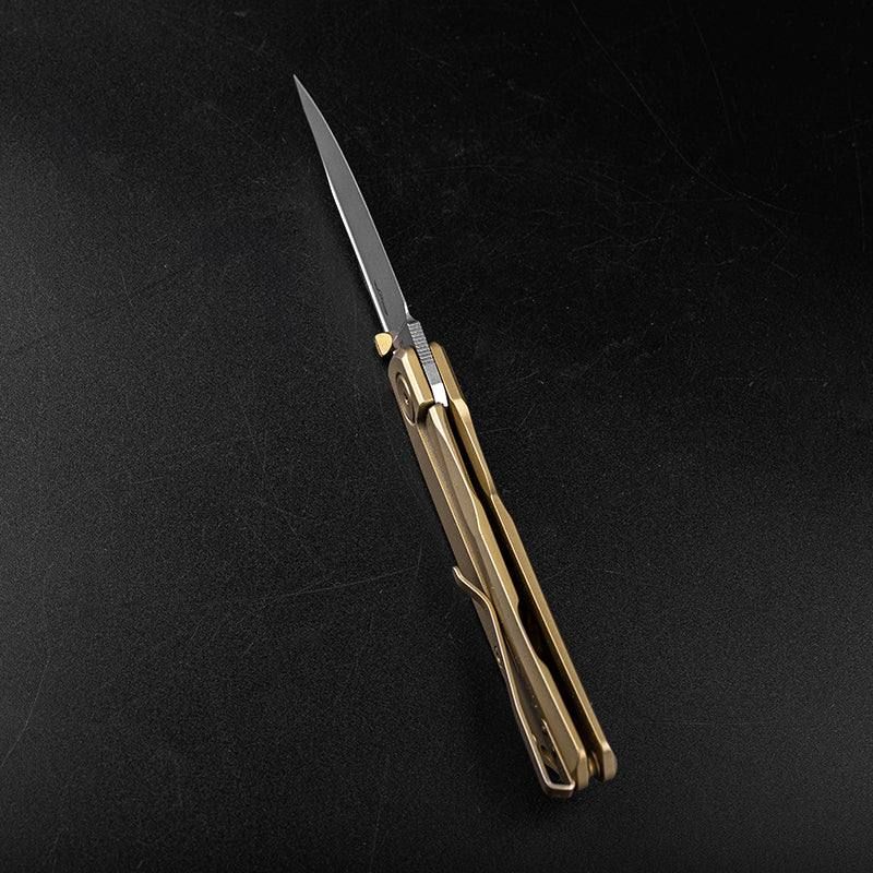 Real Steel Luna Eco Frame Lock Folding Knife-2.76" Bohler K110 Blade, Gold Stainless Steel Handle 7085 44.00 Real Steel Knives www.realsteelknives.com