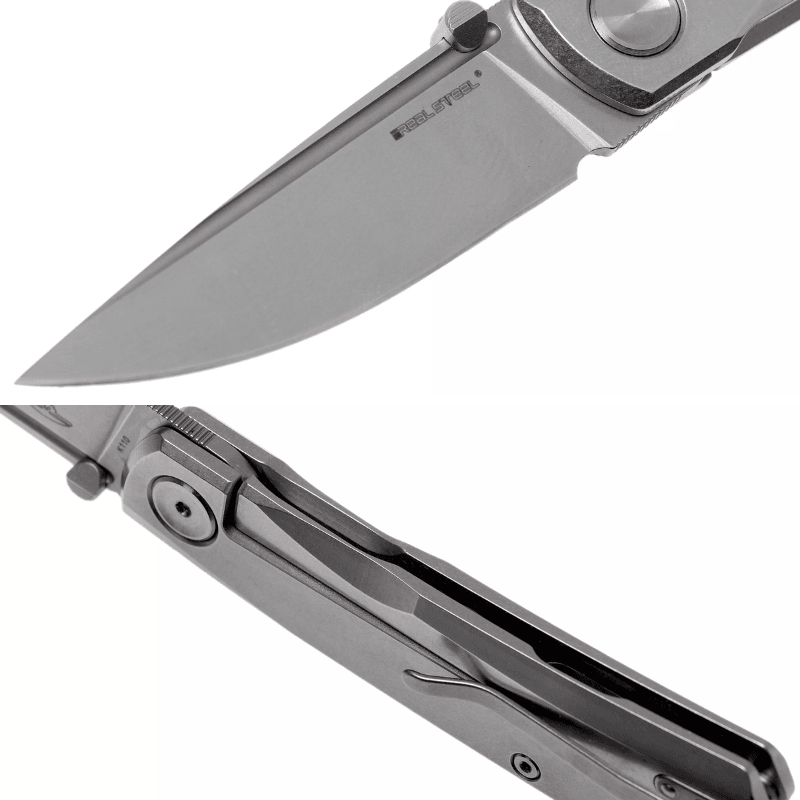 Real Steel Luna Eco Frame Lock Folding Knife-2.76" Bohler K110 Stonewashed Drop Point Blade, Stainless Steel Handle 7082 33.00 Real Steel Knives www.realsteelknives.com