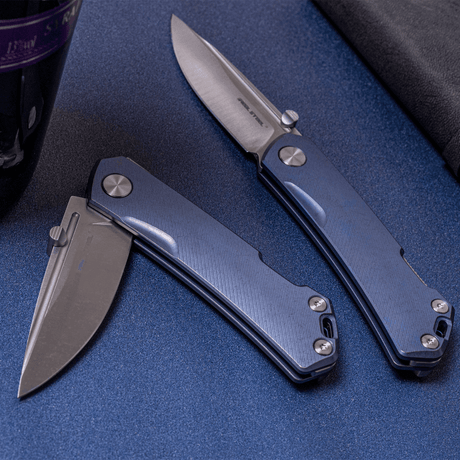 Real Steel LUNA Maius Backlock Folding Knife -3.03" Satin Bohler N690 Blade, Titanium Handle 7091 119.00 Real Steel Knives www.realsteelknives.com