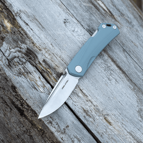 Real Steel LUNA Maius ECO EDC Backlock Folding Knife -3.03" Satin 10Cr15CoMov Blade, Gray G10 Handle 7091EG 52.50 Real Steel Knives www.realsteelknives.com