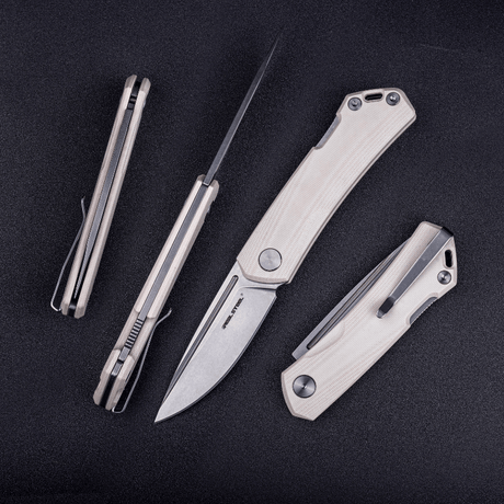 Real Steel LUNA Maius ECO EDC Backlock Pocket Folding Knife -3.03" Satin 10Cr15CoMov Blade, Ivory G10 Handle 7091EI 52.50 Real Steel Knives www.realsteelknives.com