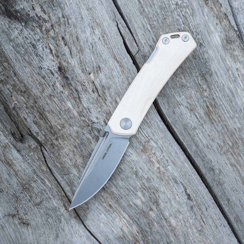 Real Steel LUNA Maius ECO EDC Backlock Pocket Folding Knife -3.03" Satin 10Cr15CoMov Blade, Ivory G10 Handle 7091EI 52.50 Real Steel Knives www.realsteelknives.com