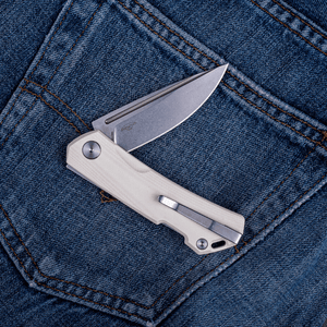 Real Steel LUNA Maius ECO EDC Backlock Pocket Folding Knife -3.03" Satin 10Cr15CoMov Blade, Ivory G10 Handle 7091EI 52.50 Real Steel Knives www.realsteelknives.com