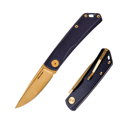 Real Steel Luna Titan in Black/Gold Slip Joint Titan EDC Urban Folding Pocket Knife-2.76" PVD Coated Bohler N690 Blade,Titanium Handle 7001BG 89.00 Real Steel Knives www.realsteelknives.com