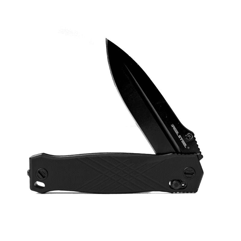 Real Steel Muninn Crossbar Lock Tactical Folding Knife-3.62" VG-10 Black Blade, Black G10 Handle 7752B 89.00 Real Steel Knives www.realsteelknives.com