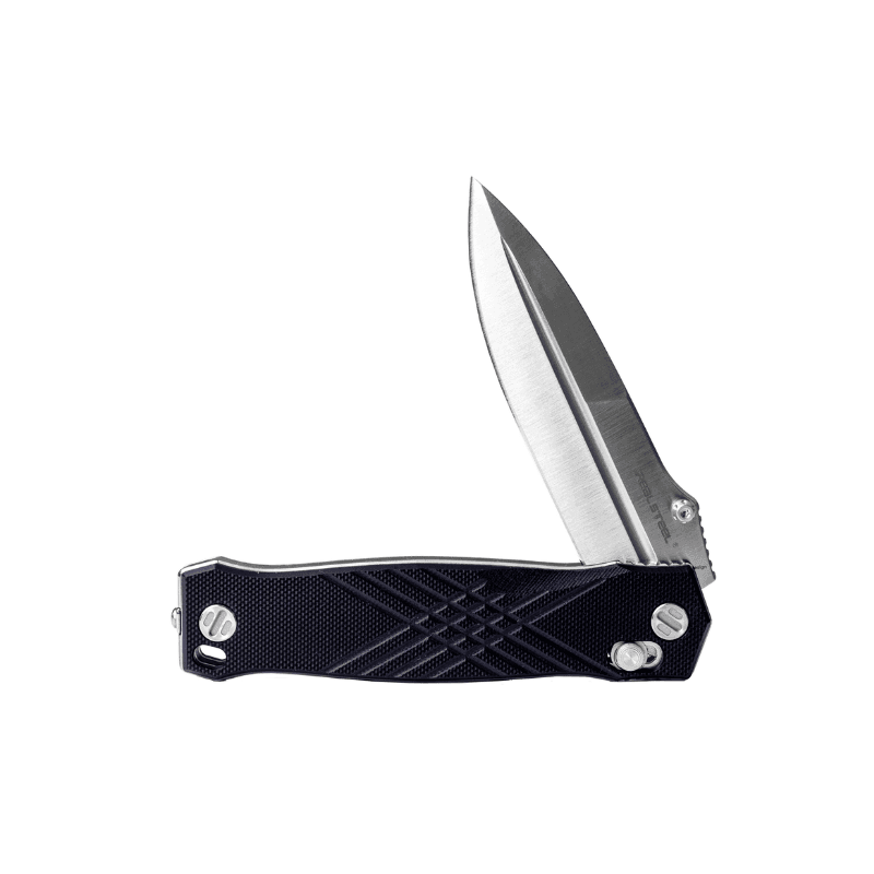 Real Steel Muninn Crossbar Lock Tactical Folding Knife-3.62" VG-10 Satin Blade, Black G10 Handle 7751BS 89.00 Real Steel Knives www.realsteelknives.com