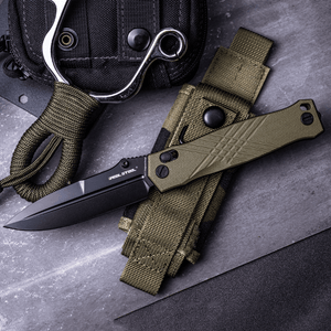 Real Steel Muninn Slide Lock Tactical Folding Knife-3.62" VG-10 Blade, OD Green G10 Handle 7752GB 89.00 Real Steel Knives www.realsteelknives.com