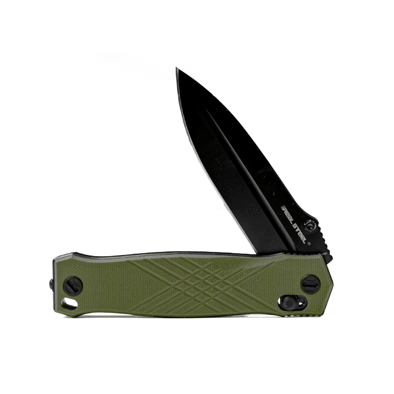 Real Steel Muninn Slide Lock Tactical Folding Knife-3.62" VG-10 Blade, OD Green G10 Handle 7752GB 89.00 Real Steel Knives www.realsteelknives.com