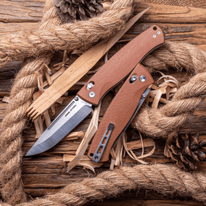 Real Steel Pathfinder Bushcraft Folder Crossbar Lock Folding Knife -3.54" Alleima 14C28N Drop Point Blade and Brown Micarta Handle 7851B 79.00 Real Steel Knives www.realsteelknives.com