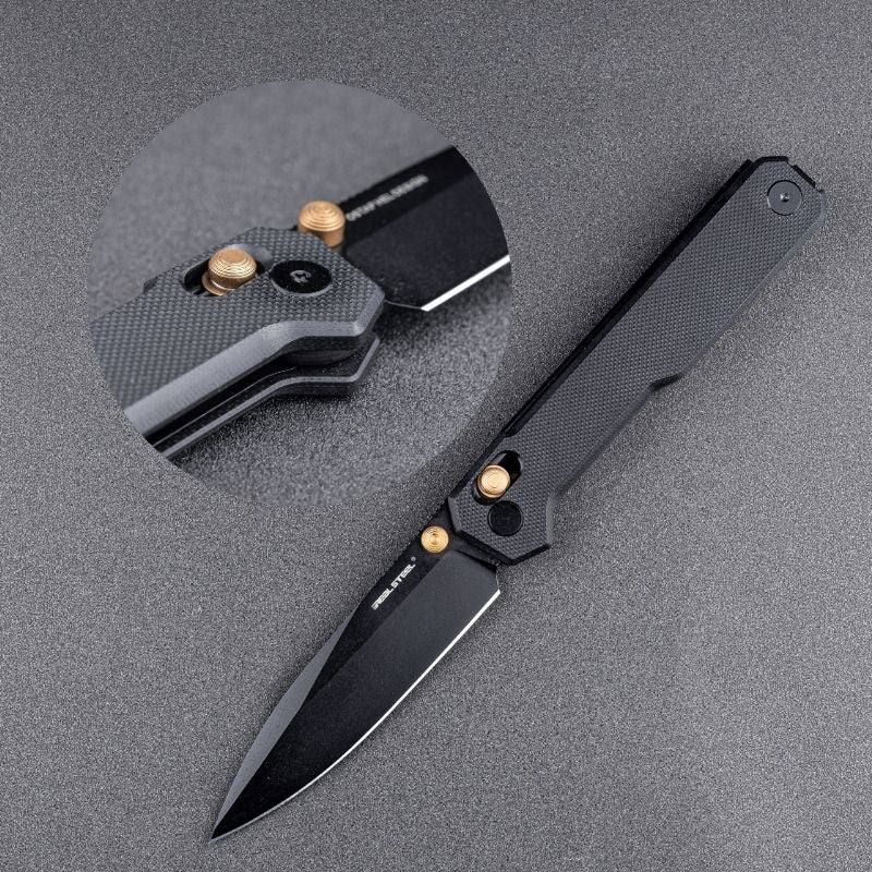 Real Steel Perix Crossbar Lock Folding Knife 3.5''Nitro-V Black PVD Coated Drop Point Blade, Black G10 Handle 7121BB 68.00 Real Steel Knives www.realsteelknives.com