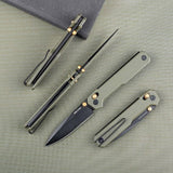 Real Steel Perix Crossbar Lock Folding Knife 3.5''Nitro-V Black PVD Coated Drop Point Blade, Olive Green Handle 7121BG 68.00 Real Steel Knives www.realsteelknives.com