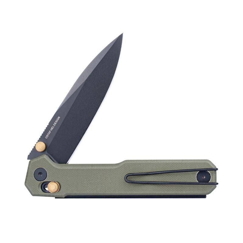 Real Steel Perix Crossbar Lock Folding Knife 3.5''Nitro-V Black PVD Coated Drop Point Blade, Olive Green Handle 7121BG 68.00 Real Steel Knives www.realsteelknives.com