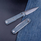 Real Steel Perix Crossbar Lock Folding Knife 3.5''Nitro-V Stonewashed Drop Point Blade, Denim Micarta Handle 7121DM 68.00 Real Steel Knives www.realsteelknives.com