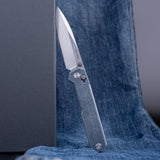 Real Steel Perix Crossbar Lock Folding Knife 3.5''Nitro-V Stonewashed Drop Point Blade, Denim Micarta Handle 7121DM 68.00 Real Steel Knives www.realsteelknives.com