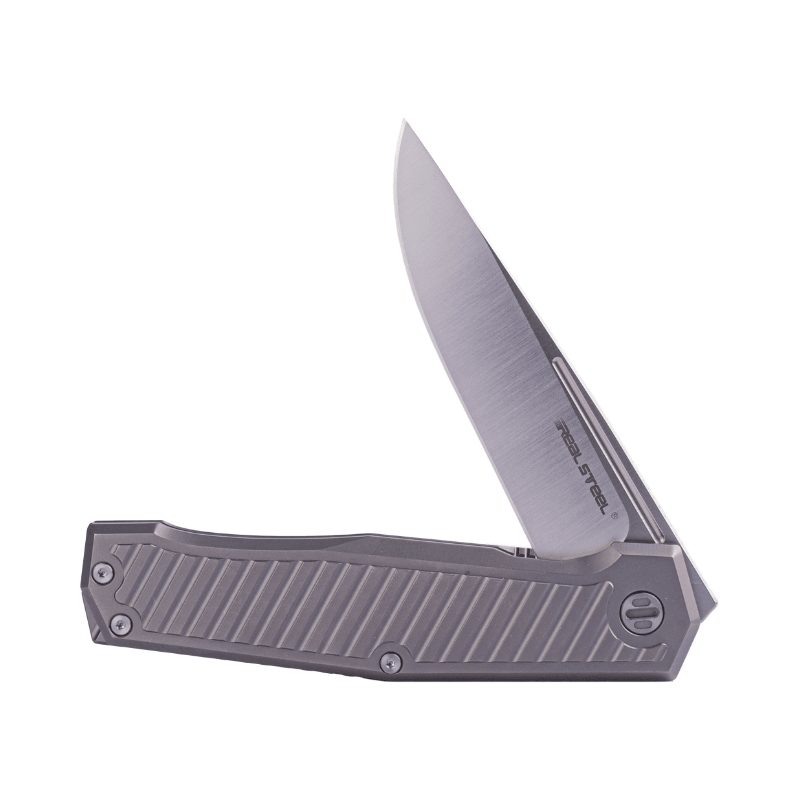 Real Steel Rokot Premium Frame Lock Flipper Knife (3.7" S35VN Satin Drop Point Blade) Titanium TC-4 Handle 7645P 143.00 Real Steel Knives www.realsteelknives.com