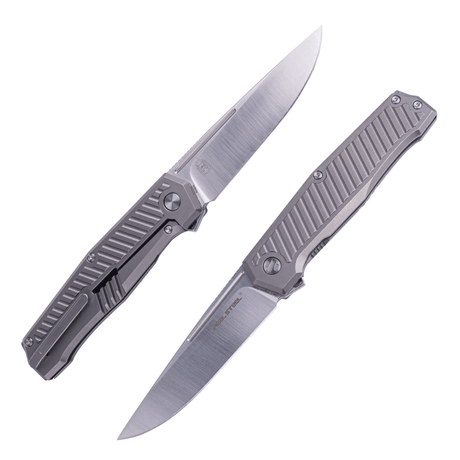 Real Steel Rokot Premium Frame Lock Flipper Knife (3.7" S35VN Satin Drop Point Blade) Titanium TC-4 Handle 7645P 143.00 Real Steel Knives www.realsteelknives.com