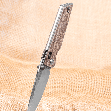 Real Steel Sacra Crossbar Lock Folding Knife- 3.31" Stonewash Böhler K110 Blade and Micarta Handle 7711D 62.00 Real Steel Knives www.realsteelknives.com