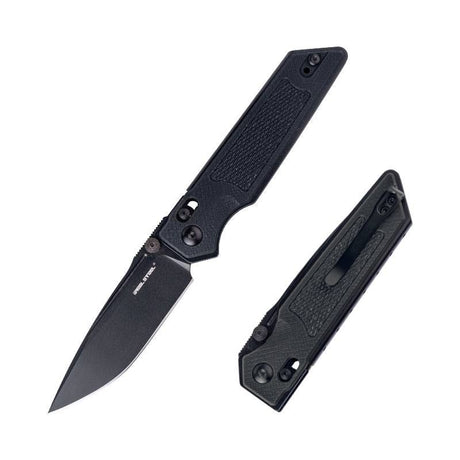 Real Steel Sacra Tactical Crossbar Lock Folding Knife- 3.31" Black Tanto Plain Böhler K110 Blade, Black G10 Handle 7712B 62.00 Real Steel Knives www.realsteelknives.com