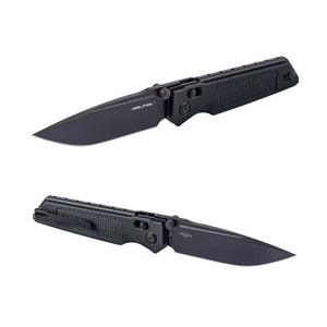 Real Steel Sacra Tactical Crossbar Lock Folding Knife- 3.31" Black Tanto Plain Böhler K110 Blade, Black G10 Handle 7712B 62.00 Real Steel Knives www.realsteelknives.com