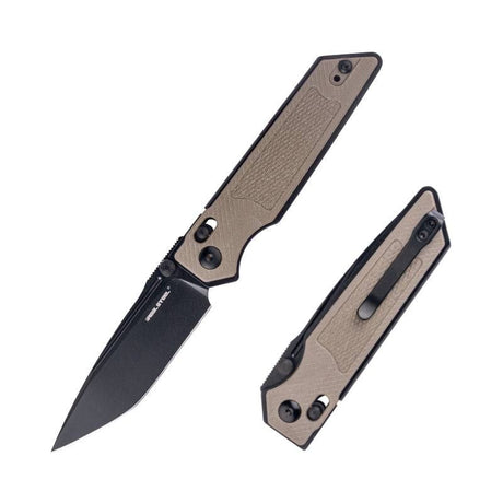 Real Steel Sacra Tactical Crossbar Lock Folding Knife- 3.31" Black Tanto Plain Böhler K110 Blade, Coyote G10 Handle 7712C 62.00 Real Steel Knives www.realsteelknives.com
