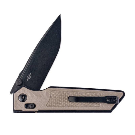 Real Steel Sacra Tactical Crossbar Lock Folding Knife- 3.31" Black Tanto Plain Böhler K110 Blade, Coyote G10 Handle 7712C 62.00 Real Steel Knives www.realsteelknives.com