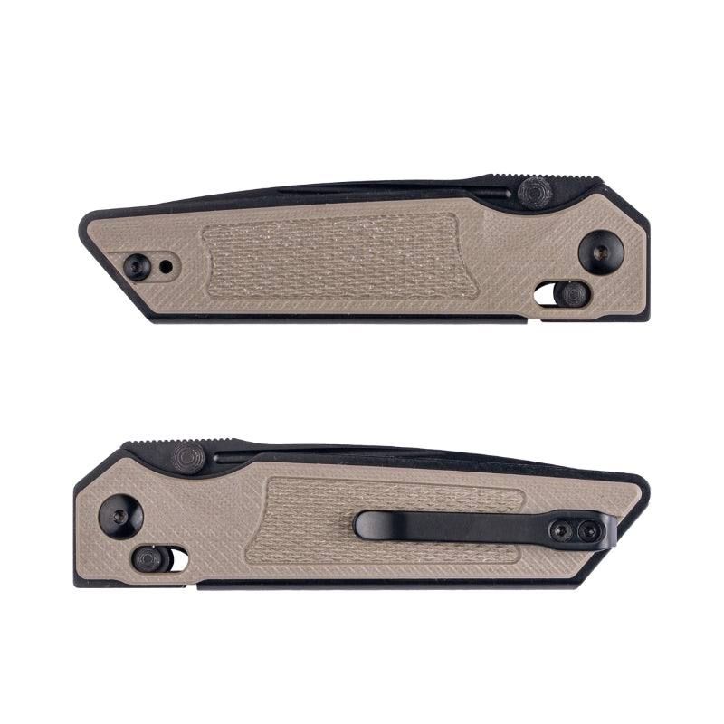 Real Steel Sacra Tactical Crossbar Lock Folding Knife- 3.31" Black Tanto Plain Böhler K110 Blade, Coyote G10 Handle 7712C 62.00 Real Steel Knives www.realsteelknives.com