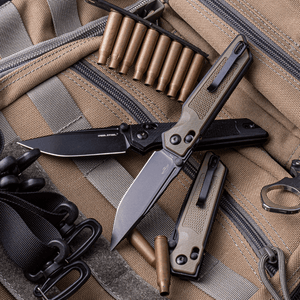 Real Steel Sacra Tactical Crossbar Lock Folding Knife- 3.31" Black Tanto Plain Böhler K110 Blade, Coyote G10 Handle 7712C 62.00 Real Steel Knives www.realsteelknives.com