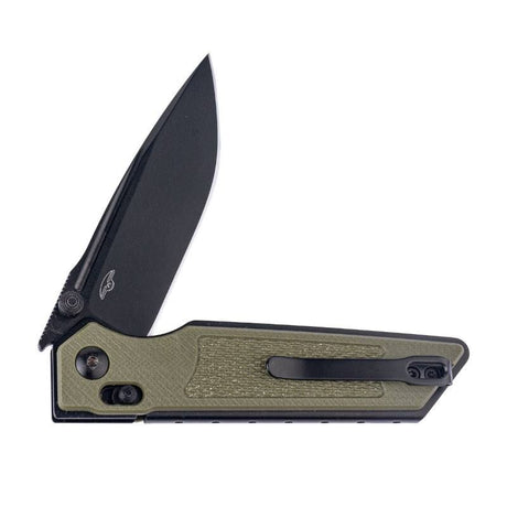 Real Steel Sacra Tactical Crossbar Lock Folding Knife- 3.31" Black Tanto Plain Böhler K110 Blade, Green G10 Handle 7712G 62.00 Real Steel Knives www.realsteelknives.com