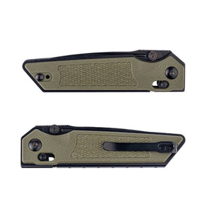 Real Steel Sacra Tactical Crossbar Lock Folding Knife- 3.31" Black Tanto Plain Böhler K110 Blade, Green G10 Handle 7712G 62.00 Real Steel Knives www.realsteelknives.com